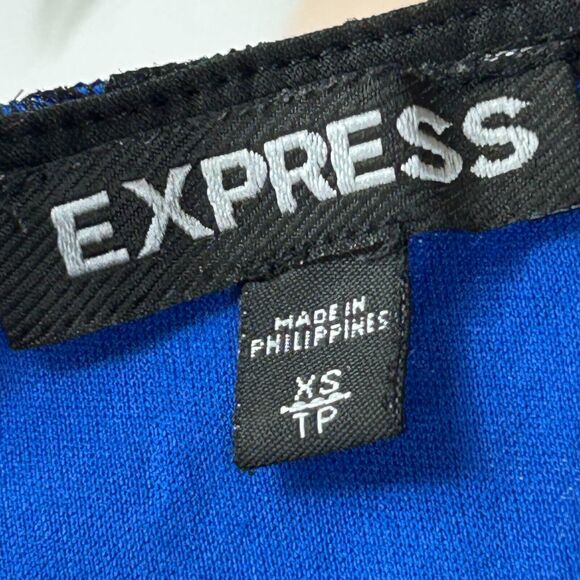 Express Peplum Top Womens XS Blue Sleeveless Lace Floral Print Tank Back Zip - Picture 6 of 8